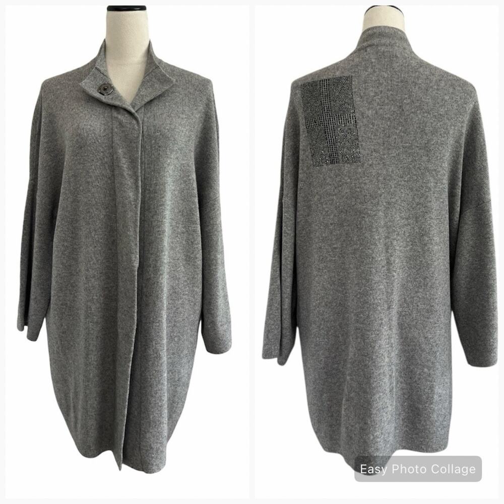 Thomas Wylde Luxury Wool Cashmere Cardigan Coatigan Crystal Union Jack Small